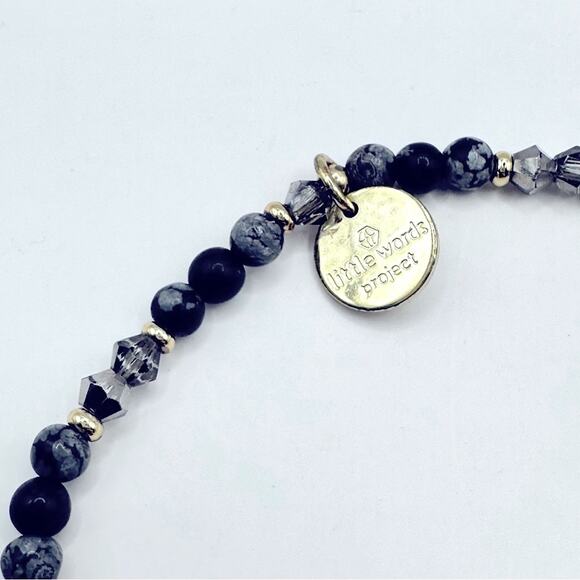 Little Words Project FEARLESS Bracelet Beaded Casual Stretch Grey White Boho - Picture 2 of 6